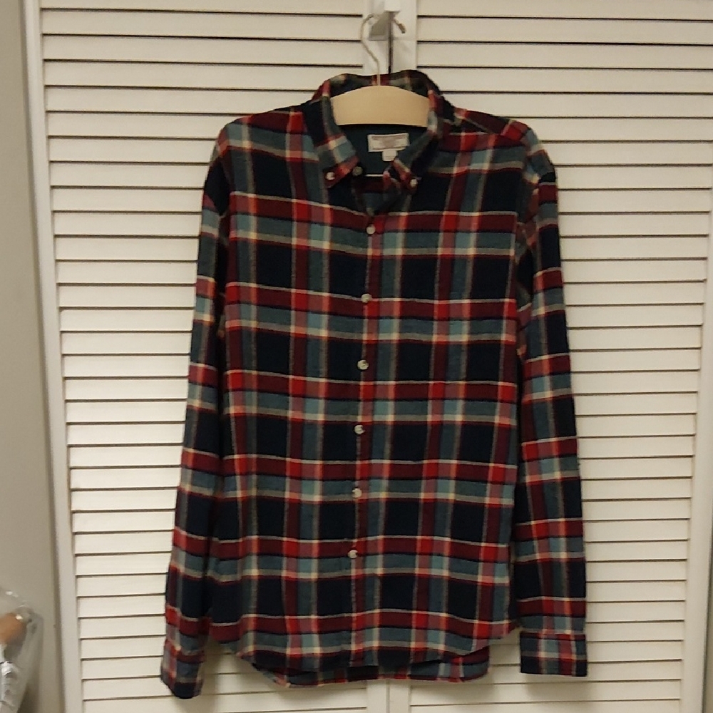 J Crew Wallace And Barnes Red and Blue Wool Blend Plaid Shirt